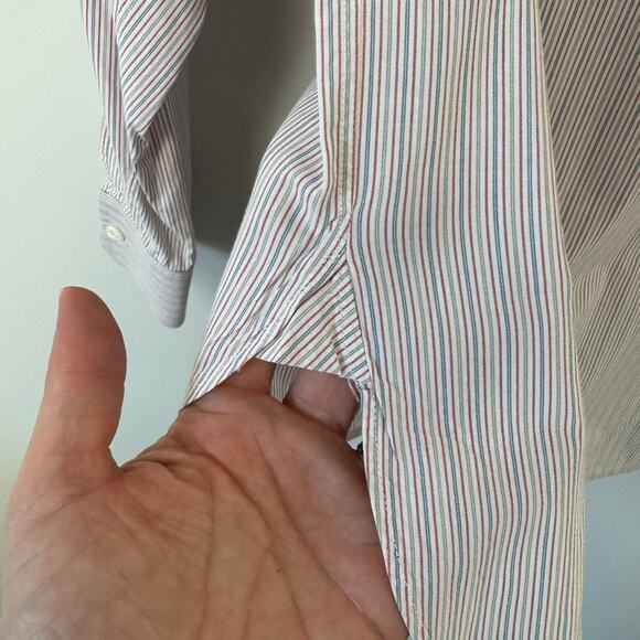 Billy Reid Red & Blue Striped Button Down Shirt Slim Fit Size Medium - Picture 6 of 8